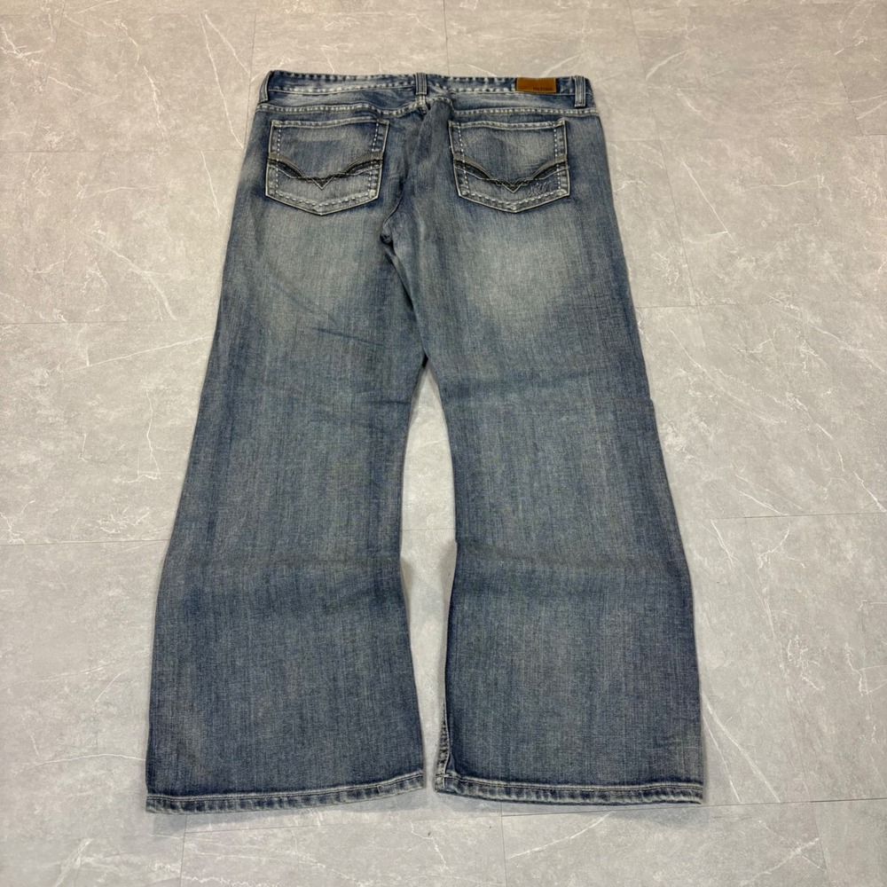 Urban Pipeline Mens Relaxed Bootcut Jeans Blue Distressed Denim 36x30 4093